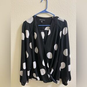 INC International Concepts Black White Polka Dot Blouse Top Tunic XL